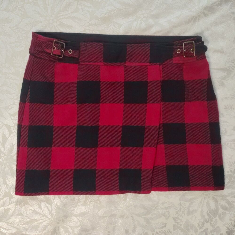 Vintage Gap Red Black Buffalo Plaid Wrap Mini Skirt Y2K Preppy Academia Womens 8